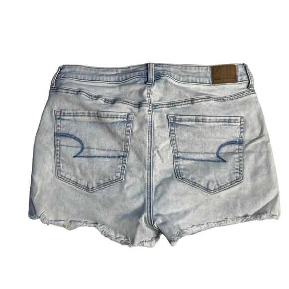 AMERICAN EAGLE Super Hi Rise Shortie 12 Denim Jean Shorts Blue Distressed - Picture 2 of 5